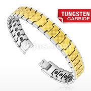 Tungsten Carbide IP Gold Duo Tone Checkered Bio-Magnetic Bracelet