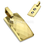 Tungsten Carbide Gold IP Multi Faceted Cut Rectangular Dome Bio-Magnetic Pendant