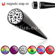 Black Acrylic Magnetic Snap-On Fake Tapers with Logo Embossed Plate Epoxy Dome Top (works for non piercings)