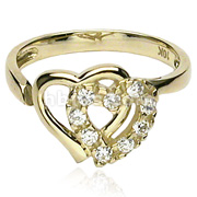 10KT. GOLD TOE RINGS W/PAVE GEMED DOUBLE HEART