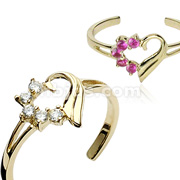 10KT. GOLD TOE RINGS W/HALF PAVE GEMED HEART