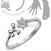 .925 Sterling Silver Butterfly & CZ Flower Toering
