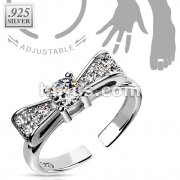 .925 Sterling Silver Bow Solitaire CZ Toering