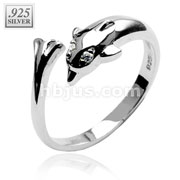 .925 Sterling Silver Dolphin Toering with CZ