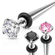 316L Surgical Steel Large CZ Prong Set Fake Taper with O-Ring