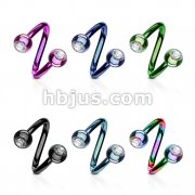 120pcs Titanium Anodized Over 16Gauge 316L Surgical Stainless Steel Twists with Press fit Jeweled Balls.