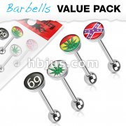 4 Pcs Value Pack of Assorted Logo 316L Surgical Steel Barbell with Epoxy Dome Ball