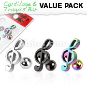 3 Pcs Value Pack of Assorted 316L Music Note Cartilage