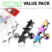 3 Pcs Value Pack of Assorted 316L Three Star Cartilage