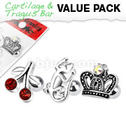 3 Pcs Value Pack of Assorted 316L Unique Shapes Cartilage