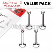 4 Pcs Value Pack of Assorted Internally Threaded Monroe with Press Fit 2mm Gem. 