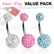 3 Pcs Value Pack of Assorted Color Multi-Gem Crystal Ferido Navel Ring