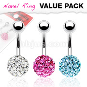 3 Pcs Value Pack of Assorted Color Multi Gem Ferido Navel Ring