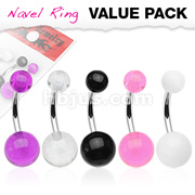 5 Pcs Value Pack of Assorted Color 316L Surgical Steel Navel Rings with UV Balls