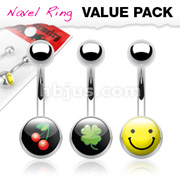 3 Pcs Value Pack of Assorted Logo 316L Surgical Steel Logo Ball Navel Rings