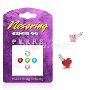 .925 Sterling Silver Nose Stud Bonus Pack with 5 Assorted 3mm Heart Gem