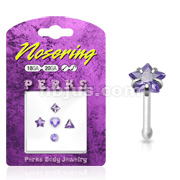 .925 Sterling Silver Nose Stud Bonus Pack with 5 Assorted Shape 3mm Purple Gem