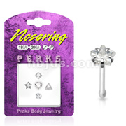 .925 Sterling Silver Nose Stud Bonus Pack with 5 Assorted Shape 3mm Clear Gem