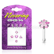 .925 Sterling Silver Nose Stud Bonus Pack with 5 Assorted Shape 3mm Pink Gem