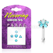 .925 Sterling Silver Nose Stud Bonus Pack with 5 Assorted Shape 3mm Aqua Gem