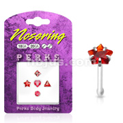  .925 Sterling Silver Nose Stud Bonus Pack with 5 Assorted Shape 3mm Red Gem
