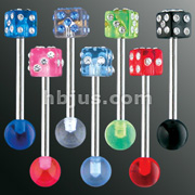 316lL Surgical Stainless Steel Barbell with Multi gem set UV Dice