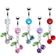 60 Pcs Navel Ring with Solitare Round CZ and CZ Cherry Dangle