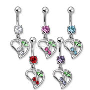60PC Navel Ring W/CZ Cherry & CZ Heart