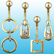60 Pcs Yellow Gold Plated Navel Rings w/Gems