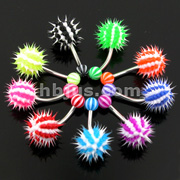 80Pcs 14g Navel Rings with Candy Stripe Silicone Spikey Ball