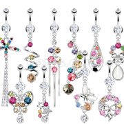 14G  316L Surgical Steel Double Jeweled Navel Rings