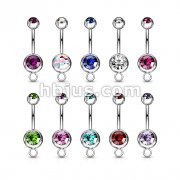 100 Pcs 316L Surgical Stainless Steel Double Jeweled Navel Rings w/Steel O-Rings for Your Own Charms