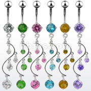 50PC 14G Navel CZ / Dangle Vine w/Multi Crystal