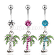 30 pcs CZ Navel Ring w/Pave gem Palm Tree Dangle