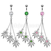 30PC Triple Pot Leaf Dangle Navel Ring w/Prong CZ Set