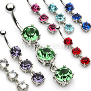 70PC  Navel Ring with 3 Round Crystal Dangle