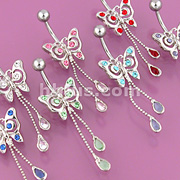 70pcs Navel Ring cz set ButterFly w/2-chain drop Tear Drop cz.