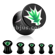 100PC Black UV Saddle Plug with Pot Leaf Inlay