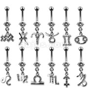 Fancy Navel Banana w/Clear CZ Dangling Zodiac