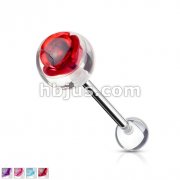 Metal Rose Embedded in Clear Ball Top 316L Surgical Steel Barbell