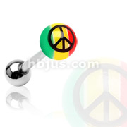 Rasta Acrylic Colored Ball w/ Peace Sign Print 316L Surgical Steel Barbell