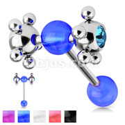 Barbell w/ Acrylic Ball & Clear Gem Set Multi Steel Ball