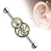 Burnish Gold Steampunk Centered 316L Surgical Steel Industrial Barbells