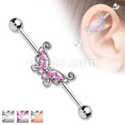 Marquise and Round CZ Butterfly 316L Surgical Steel Industrial Barbells