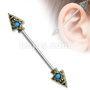 Turquoise set Tribal Spear on Both sides 316L surgical Steel Industrial Barbells