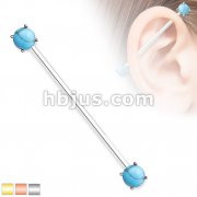 Round Turquoise Prong Set Ends 316L Surgical Steel Industrial Barbells