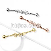 Triple Crystal Center Flower Chain 316L Surgical Steel Industrial Barbell
