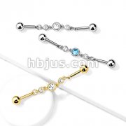 Triple Round CZ Chain 316L Surgical Steel Industrial Barbell