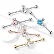 Oval Crystal Set Pineapple with Double Round Crystals 316L Surgical Steel Industrial Barbell
