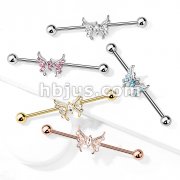 Marquise Crystal Center Crystal Paved Butterfly 316L Surgical Steel Industrial Barbell